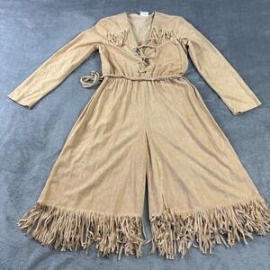 Vintage Jackie O Romper Womens 9 Culotte 70s Western Fringe Faux Suede Boho Fest